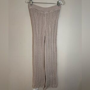Solitaire boho neutral tan crochet knit pull on pants SZ SM